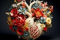 human anatomical heart medicine organ with abstract flowers blooming