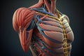 Human anatomy detail of shoulder. Muscle, bone structure, arteries. Generative AI