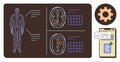 Human anatomy diagram with brain scans, security message, settings gear, and smartphone interface Royalty Free Stock Photo