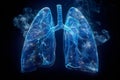 human anatomy lung medical illustration in blue and black, in the style of 3d, simple, black background. Generative AI Royalty Free Stock Photo
