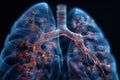 human anatomy lung medical illustration in blue and black, in the style of 3d, simple, black background. Generative AI Royalty Free Stock Photo