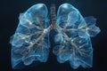 human anatomy lung medical illustration in blue and black, in the style of 3d, simple, black background. Generative AI Royalty Free Stock Photo