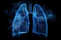 human anatomy lung medical illustration in blue and black, in the style of 3d, simple, black background. Generative AI Royalty Free Stock Photo