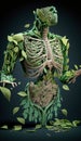 A human anatomy model, chewed up leafy green shreds visibly. Generative AI