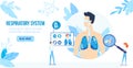 Human anatomy science research vector illustration, cartoon flat scientific respiratory system infographic banner