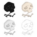 Human ancient bones icon in cartoon style isolated on white background. Stone age symbol stock vector illustration.