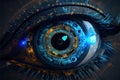 Human android cyborg eye futuristic control protection personal internet security access.Concept robot dna system, future