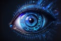 Human android cyborg eye futuristic control protection personal internet security access.Concept robot dna system, future