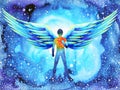 Human angel wing mind heaven power watercolor painting illustration Royalty Free Stock Photo