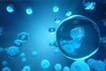 Human or animal cells on blue background. Concept Early stage embryo Medicine scientific concept, Stem cell research and