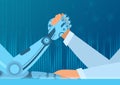 Human arm wrestling with robot. The struggle of man vs robot. Artificial Intelligence vector illustration concept. Royalty Free Stock Photo