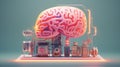 Human artificial brain science pink genius intelligence technology concept neon abstract digital