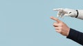 Human and artificial intelligence interaction concept with human hand touching robot hand, technology collaboration, future Royalty Free Stock Photo