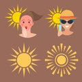 Human avatar woman degree of sunburn beach accessories summer suntan people vector illustration.