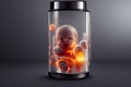 Human baby embyo inside incubator breeding tank on gray background, ectogenesis concept, neural network generated art Royalty Free Stock Photo