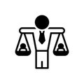 Black solid icon for Human Balanced Scale, equivalence and equality