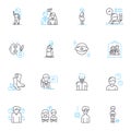 Human behavior linear icons set. Emotions, Instincts, Habits, Reactions, Impulses, Motivations, Adaptability line vector