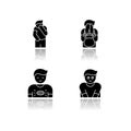 Human behaviour drop shadow black glyph icons set