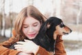 Human being happy with a dog.