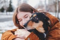 Human being happy with a dog.