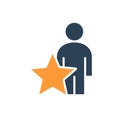 Human with big star, user review colored icon. Charity, rating, add to favorites, feedback symbol