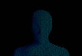 human with binary data code number on black background. Artificial intelligence high-tech in digital computer technology concept. Royalty Free Stock Photo
