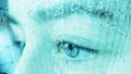 Human biometric data scanning, lines dots and random numbers