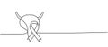 Human bladder with ribbon one line continuous drawing. Cancer awareness ribbon, AIDS tape continuous one line