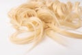 Human blond wavy hair on isolated background