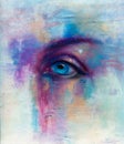 Human blue eye closeup hand drawn colorful illustration