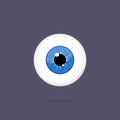 Human blue eye isolated on dark background. Eyeball iris pupil