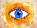 Human blue eye looking vision face art watercolor painting illustration design drawing Royalty Free Stock Photo