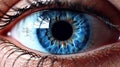 Human blue eye realistic beautiful closeup zoom. Generative AI