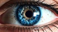 Human blue eye realistic beautiful closeup zoom. Generative AI