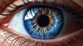 Human blue eye realistic beautiful closeup zoom. Generative AI