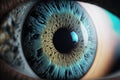 Human blue macro eye closeup with eyeball and iris. Royalty Free Stock Photo