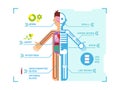 Human Body Anatomy Infographic Flat Design on Blue