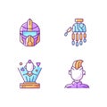 Human body cyberpunk augmentations RGB color icons set