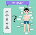 Human body. Educational children game. learning vocabulary and anatomy