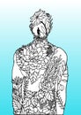 Human body flower man inside spirit power energy abstract art illustration design hand drawn