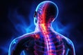 Human body with highlighted spine, x-ray image, medical concept, 3D illustration of sacral and cervical pain, AI Generated Royalty Free Stock Photo