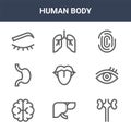 9 human body icons pack. trendy human body icons on white background. thin outline line icons such as kidneys, eye, lungs . human