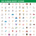 100 human body icons set, cartoon style Royalty Free Stock Photo