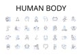 Human body line icons collection. Mental health, Fashion style, Economic growth, Environmental sustainability, Political