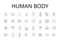Human body line icons collection. Mental health, Fashion style, Economic growth, Environmental sustainability, Political