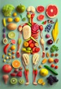 Human body made of fresh vegetables, healthy eating and dieting concept background. Generative AI