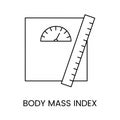 Human body mass index line icon in vector, illustration scales and ruler.