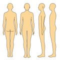 Human body model, outline, front, back and side, vector file set Royalty Free Stock Photo