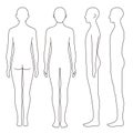 Human body outline, front, back and side, vector file set Royalty Free Stock Photo