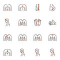 Human body pain line icons set